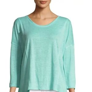 Eileen Fisher 100% Organic Linen Scoop Neck Pocket Sweater In Seafoam L